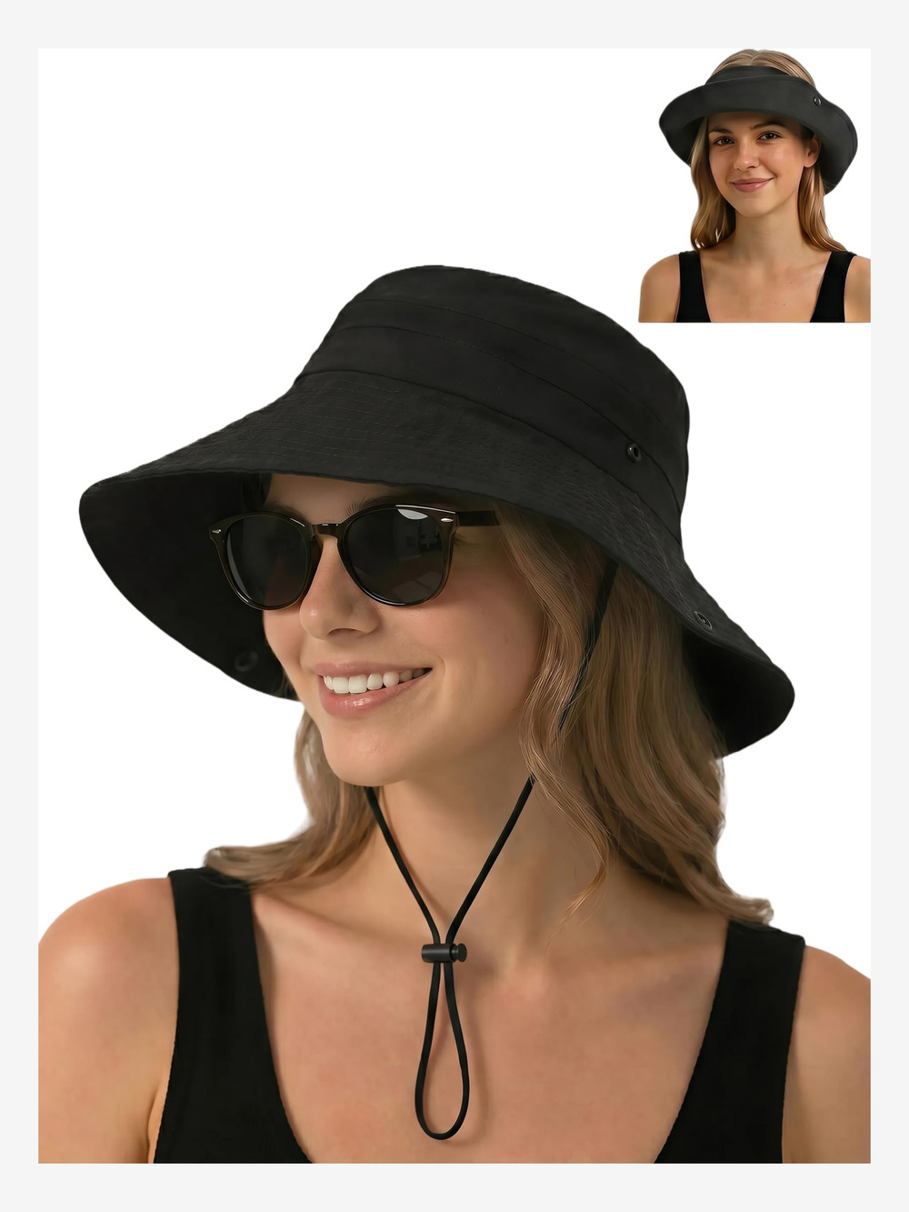 Sun Bucket Hats for Women UV Protection, Summer Beach | Light Black | Size XL